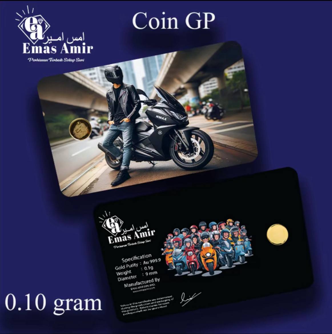 Emas Amir Syiling Emas/Gold Coin 0.10 Gram 999.9 Custom - Motor GP Emas Amir Syiling Emas/Gold Coin 0.10 Gram 999.9 Custom - Motor GP